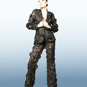 Fashion Nova Denise Embroidered 3D Floral Lace Suit - Jacket & Pants - L